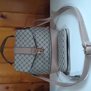 Taupe & brown bookbag handbag